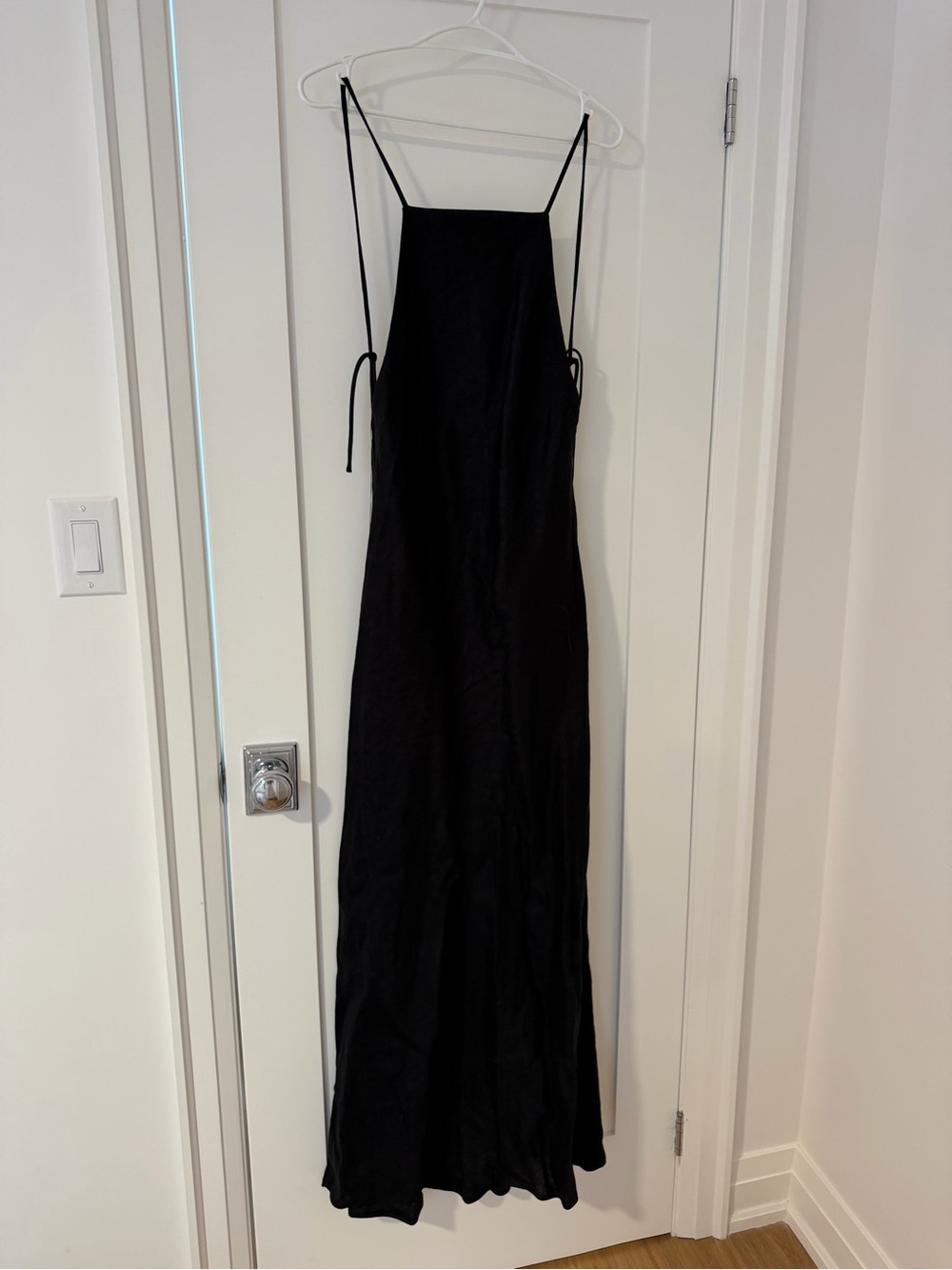 Reformation Black Linen Slip Maxi Dress with Tie Straps